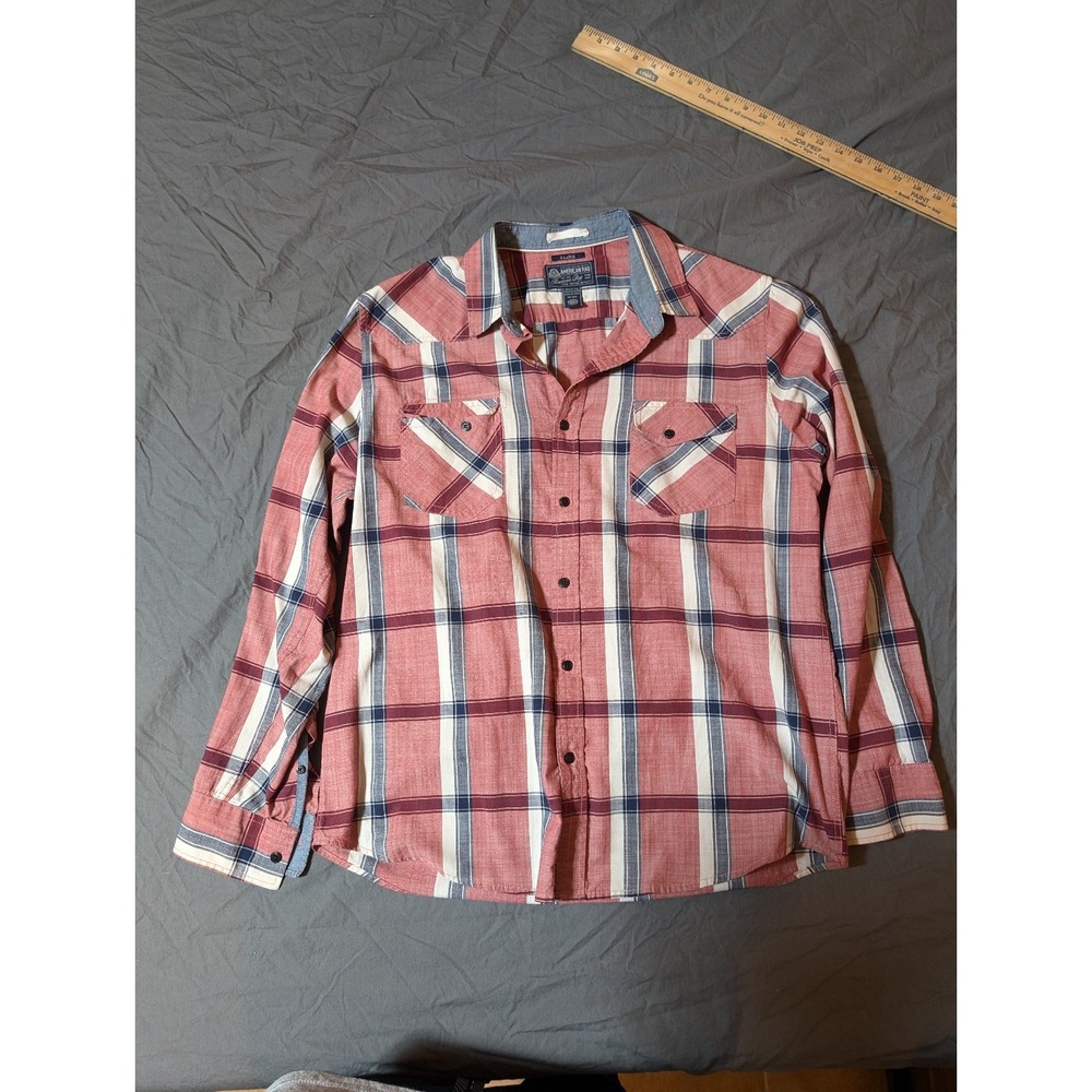 American Rag Men's Shirt Red Blue‎ Plaid Size XL Long Sleeve Pockets